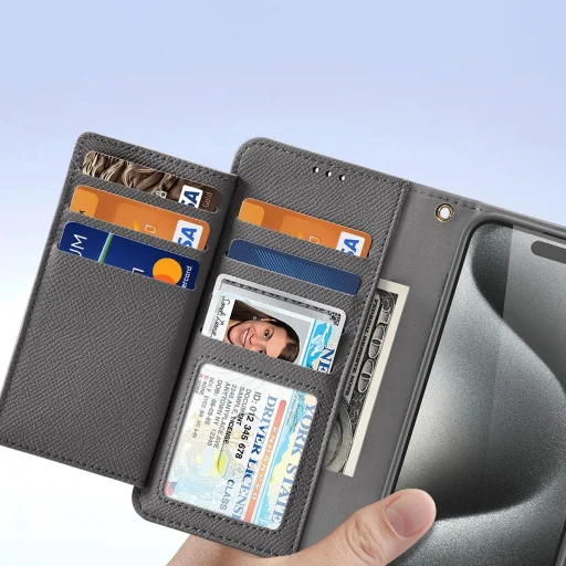  iPhone 15 Pro Max Szürke Dux Ducis Lawa bőrtok - 8