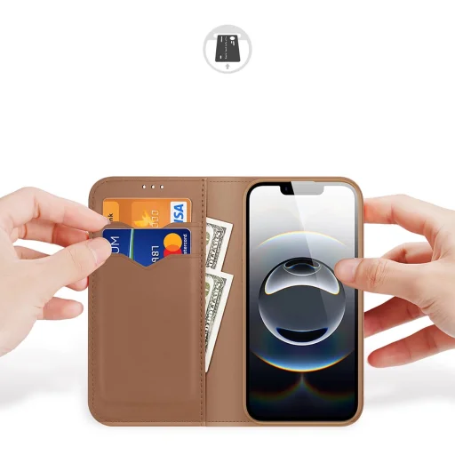  iPhone 16e Barna Dux Ducis Hivo fliptok RFID védelemmel - 2