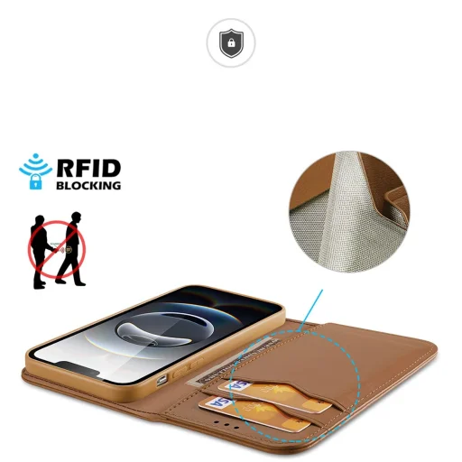  iPhone 16e Barna Dux Ducis Hivo fliptok RFID védelemmel - 4