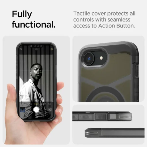  iPhone 16e Fagyos Fekete Spigen Tough Armor Mag Magsafe tok - 16