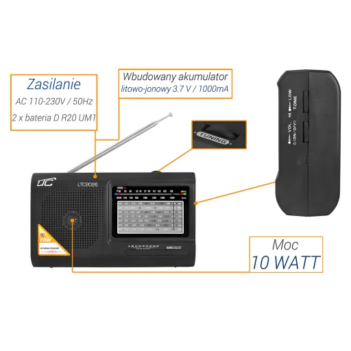 LTC hordozható rádió WILGA, fekete - 2
