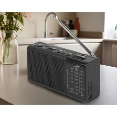 LTC prenosné rádio REGA, USB, TF, AUX, mini LED svietidlo, čierne