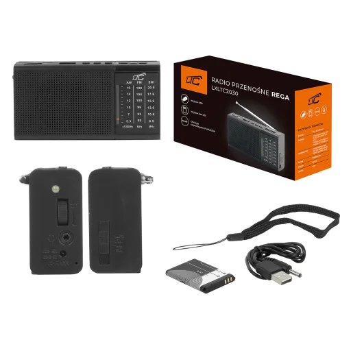 LTC prenosné rádio REGA, USB, TF, AUX, mini LED svietidlo, čierne - 2