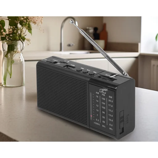 LTC prenosné rádio REGA, USB, TF, AUX, mini LED svietidlo, čierne - 1
