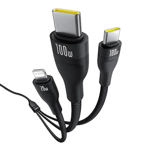 Baseus Flash Series 3 3in1 kábel 100W USB-C - USB-C+USB-C+ Lightning 1.5m + 3 x 0.25 m - fekete - 5