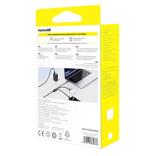 Baseus Flash Series 3 3in1 kábel 100W USB-C - USB-C+USB-C+ Lightning 1.5m + 3 x 0.25 m - fekete - 8