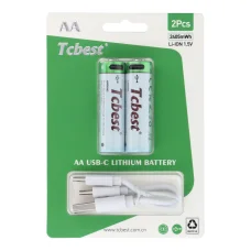 TCBEST rechargable battery R6 (AA) 650 mAh with socket Type C + cable USB A to 2 x Type C 2 pcs