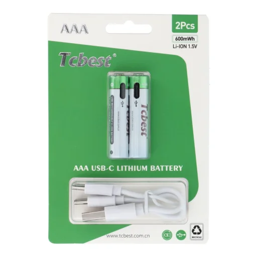 TCBEST tölthető elem R3 (AAA) 180 mAh aljzattal Type C + kábel USB A - 2 x Type C 2 db - 1