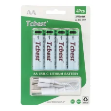 TCBEST tölthető elem R6 (AA) 750 mAh Type C csatlakozóval + kábel USB A-ról 4 x Type C 4 db