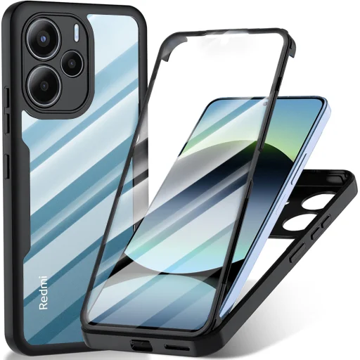  Techsuit - ColorVerse 360 sorozat + Képernyővédő - Xiaomi Redmi Note 14 4G (164,84 x 78,15 x 8,16mm) - Fekete tok - 1