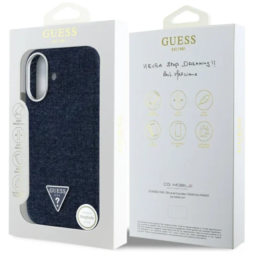  iPhone 16 Kék Guess HC MagSafe FW Farmerszövet Triangle Logo tok - 8
