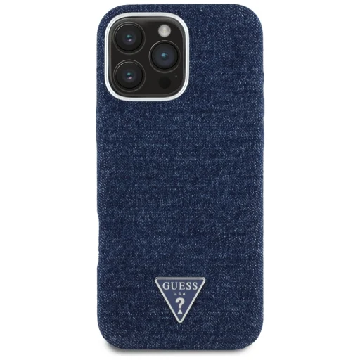  iPhone 16 Pro Kék Guess HC MagSafe FW Denim Triangle Logó tok - 3