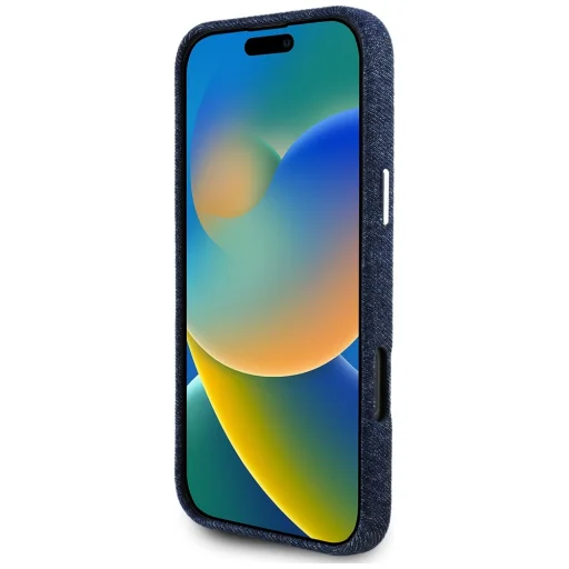  iPhone 16 Pro Kék Guess HC MagSafe FW Denim Triangle Logó tok - 5