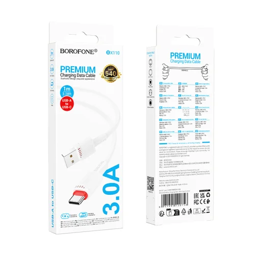 Borofone Kábel BX110 Beneficio - USB to Type C - 2,4A 1 méter fehér - 4