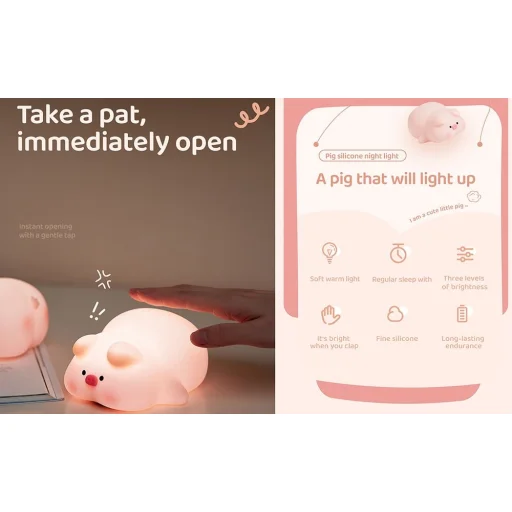 Éjjeli lámpa Éjjeliszekrény disznó Art Deco érintő stílus, - 6