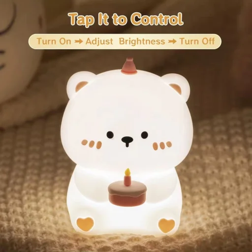 Éjjeliszekrény lámpa születésnapi Teddy maci Art Deco érintős stílus, - 3