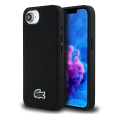  iPhone 16e Fekete Lacoste Iconic Petit Pique Woven Logo MagSafe tok