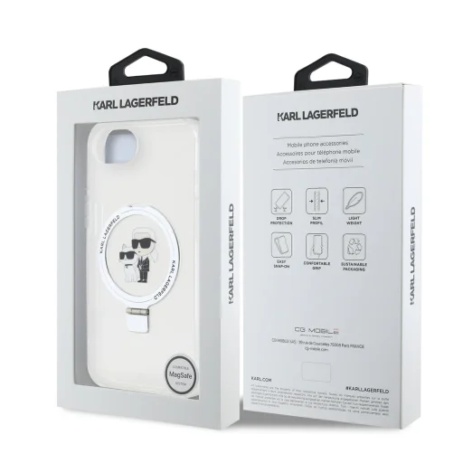  iPhone 16e fehér Karl Lagerfeld Ringstand Karl és Choupette MagSafe tok - 7