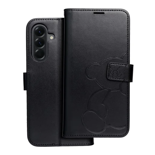  Samsung Galaxy A56 5G fekete MEZZO fliptok teddy bear tok - 1