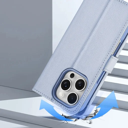  iPhone 16 Pro Kék Dux Ducis Lawa Bőr Tok Levehető Mágneses Tárcával - 9