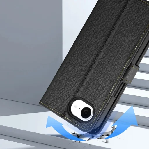  iPhone 16e Fekete Dux Ducis Lawa bőrtok levehető mágneses pénztárcával - 11