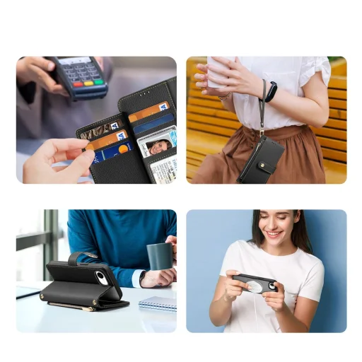  iPhone 16e Fekete Dux Ducis Lawa bőrtok levehető mágneses pénztárcával - 5