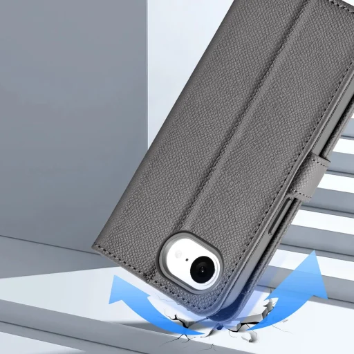  iPhone 16e Szürke Dux Ducis Lawa bőrtok levehető mágneses pénztárcával - 11