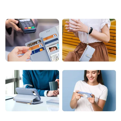  iPhone 16e Kék Dux Ducis Lawa bőrtok levehető mágneses tárcával - 5