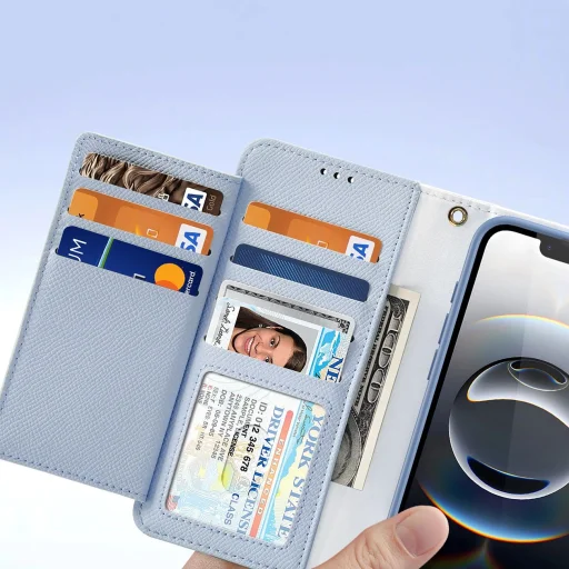  iPhone 16e Kék Dux Ducis Lawa bőrtok levehető mágneses tárcával - 8