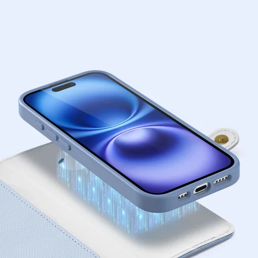  iPhone 16 Kék Dux Ducis Lawa bőrtok levehető mágneses pénztárcával - 5