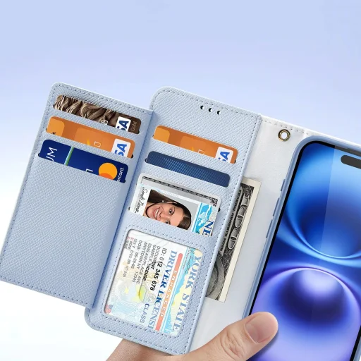  iPhone 16 Kék Dux Ducis Lawa bőrtok levehető mágneses pénztárcával - 7