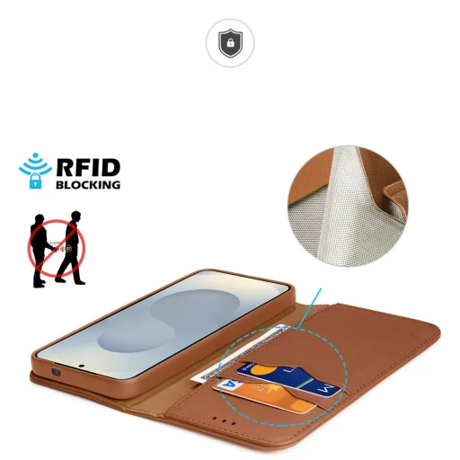  Samsung Galaxy S25 Edge Barna Dux Ducis Hivo fliptok és RFID védelemmel - 3