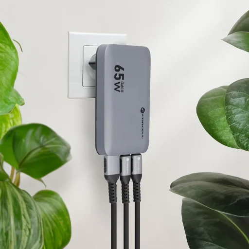 FORCELL F-ENERGY GaN VT-47 Ultra Slim utazó töltő 2 x Type C + USB A PD QC4.0 4A 65W szürke - 4