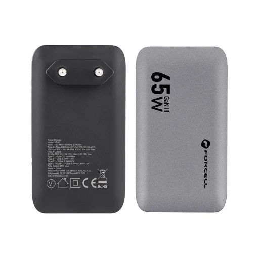 FORCELL F-ENERGY GaN VT-47 Ultra Slim utazó töltő 2 x Type C + USB A PD QC4.0 4A 65W szürke - 7