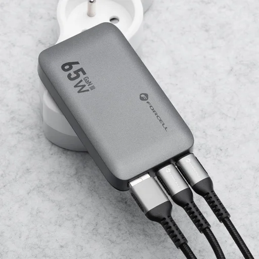 FORCELL F-ENERGY GaN VT-47 Ultra Slim utazó töltő 2 x Type C + USB A PD QC4.0 4A 65W szürke - 10