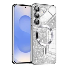  Techsuit - Luxus Csillámos MagSafe - Samsung Galaxy S25 - Ezüst tok