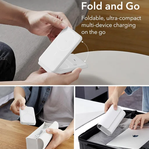  ESR Fehér Prémium 3 az 1-ben Utazó Vezeték Nélküli Töltő Szett (2C569A) iPhone-hoz, MFi Apple Watch-hoz, AirPods-hoz, Qi2 15W - 3