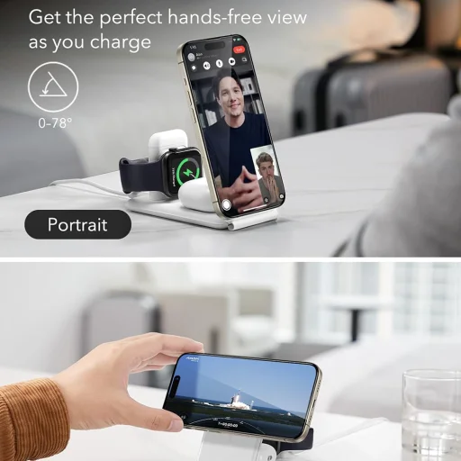  ESR Fehér Prémium 3 az 1-ben Utazó Vezeték Nélküli Töltő Szett (2C569A) iPhone-hoz, MFi Apple Watch-hoz, AirPods-hoz, Qi2 15W - 6