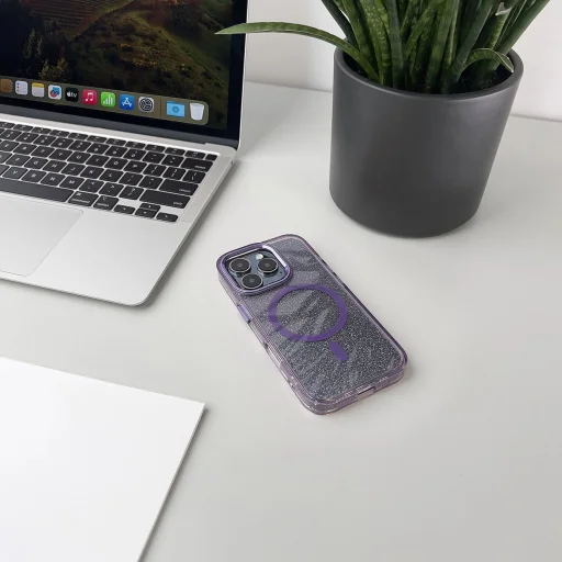 Wozinsky Csillámos Tok MagSafe Samsung Galaxy S24 FE-hez - Lila csillámokkal - 6