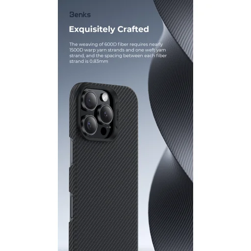  iPhone 16 Pro fekete Benks Magnetic Armor Air Kevlar fliptok PC Keret 600D (E065) tok - 5