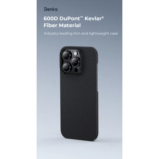  iPhone 16 Pro fekete Benks Magnetic Armor Air Kevlar fliptok PC Keret 600D (E065) tok - 6