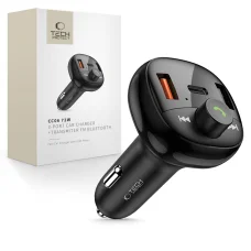 Tech-protect Cc06 3-portos autós töltő Pd72w + FM Bluetooth Transmitter Fekete