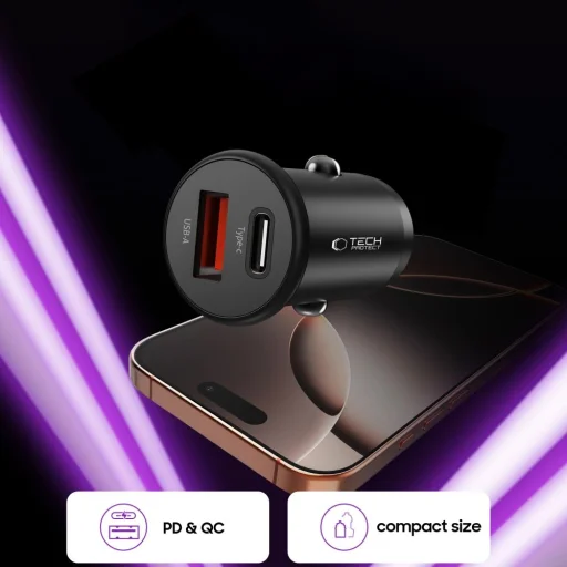 Tech-Protect Cc02 2-portos autós töltő Pd35w/qc3.0 fekete - 4