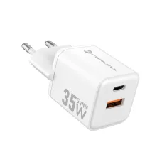 FORCELL F-ENERGY Mini GaN III VT-35C utazó töltő 1 x Type C + 1x USB A csatlakozóval, PD QC4.0 35W fehér