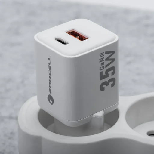 FORCELL F-ENERGY Mini GaN III VT-35C utazó töltő 1 x Type C + 1x USB A csatlakozóval, PD QC4.0 35W fehér - 3