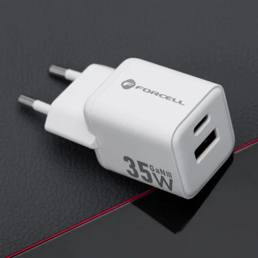 FORCELL F-ENERGY Mini GaN III VT-35C utazó töltő 1 x Type C + 1x USB A csatlakozóval, PD QC4.0 35W fehér - 5