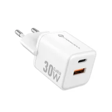 FORCELL F-ENERGY Mini GaN III VT-35 utazótöltő 1 x Type C + 1x USB A csatlakozóval, PD QC4.0 30W fehér