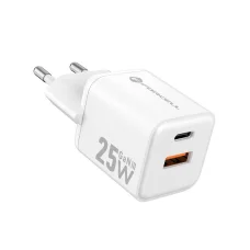 FORCELL F-ENERGY Mini GaN III VT-25B utazó töltő 1 x Type C + 1 x USB A aljzattal, PD QC4.0 25W fehér