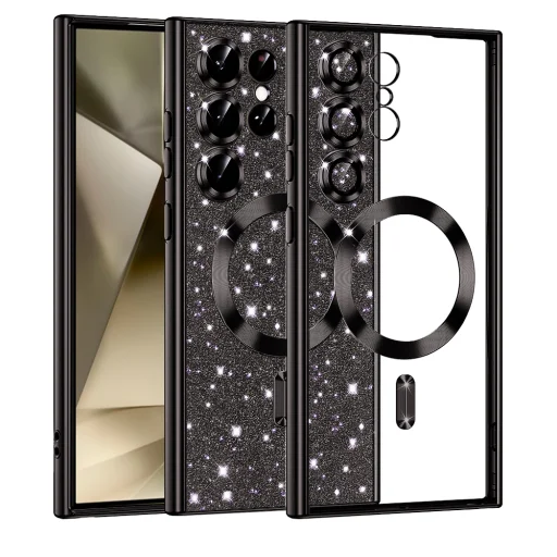  Samsung Galaxy S24 Ultra Fekete Techsuit Luxus Csillogó MagSafe tok - 1