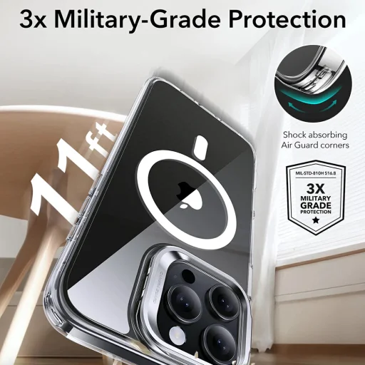  iPhone 16 Pro Szürke Átlátszó ESR Klasszikus Hibrid HaloLock Kitámasztó tok - 2